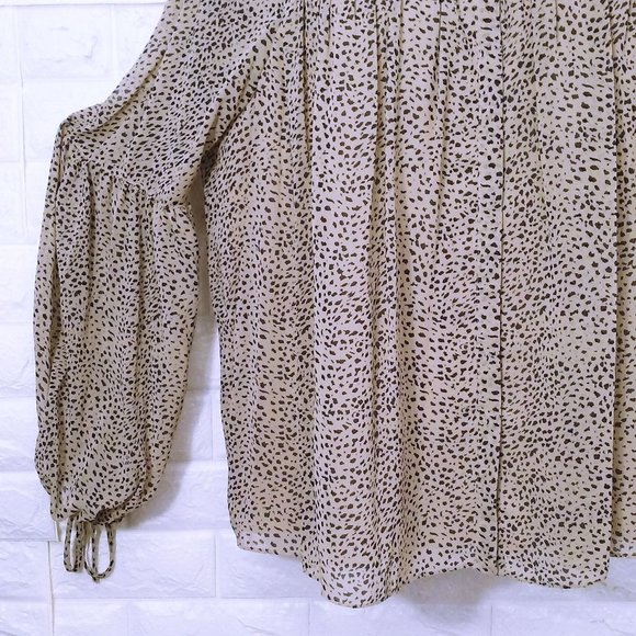 NWT Halston Animal Print Romantic Poet Blouse BabyDoll Top -XL Balloon LSL Beige - Picture 4 of 12